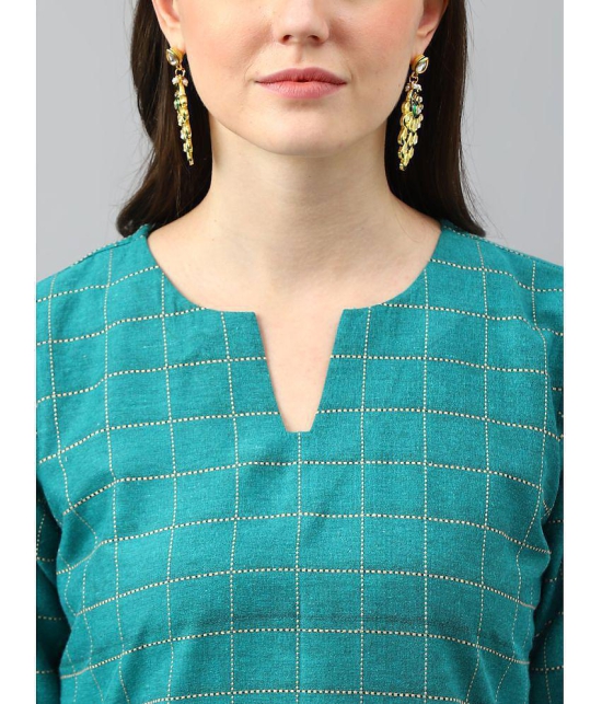 Hritika - Turquoise Cotton Women's Straight Kurti ( Pack of 1 ) - None