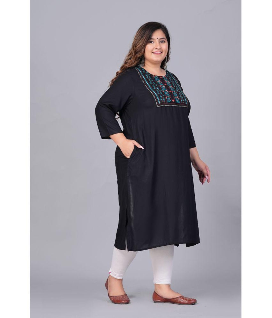 Preksha Rayon Embroidered Straight Women's Kurti - Black ( Pack of 1 ) - None