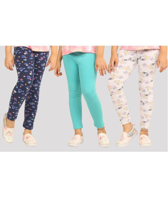 Ariel - Blue Cotton Girls Leggings ( Pack of 3 ) - None