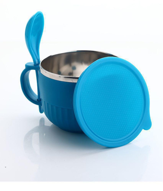 HOMETALES - PET Soup Bowl with Spoon & Folk, Pack of 2 (650 ml Each), Blue - Blue