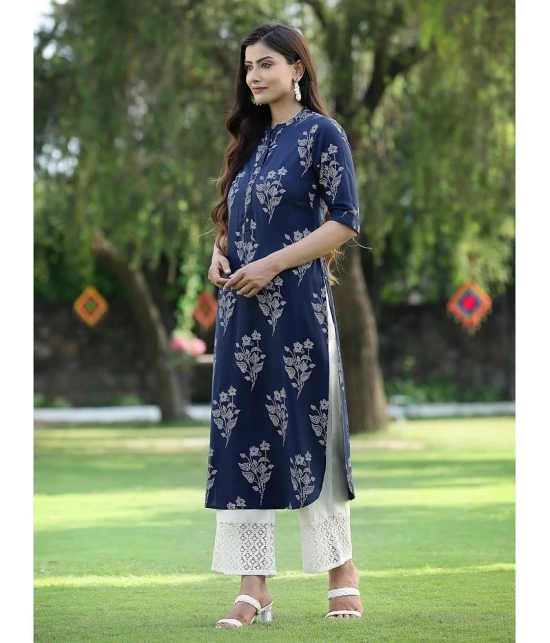 Juniper - Indigo Rayon Womens Straight Kurti ( Pack of 1 ) - None