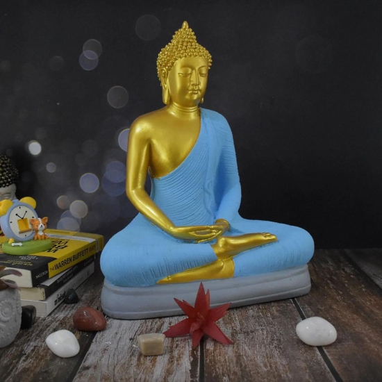 Divine Buddha in Dhyana Mudra : Golden Blue