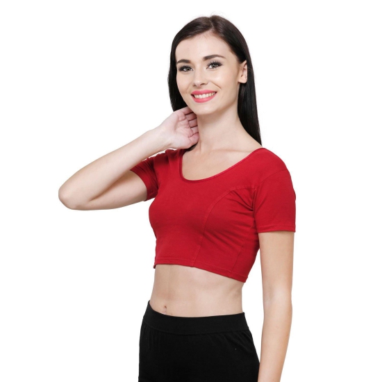 Vami Women's Cotton Stretchable Readymade Blouses - Red L