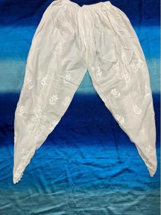 Chikanari Hand Embroidered Cotton Dhoti for Girls, Women White