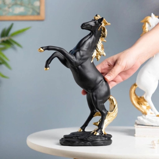 Bharat Saini Art ; Black and Gold Resin Horse Showpiece for Home Décor, Living Room, Good Luck | Perfect for Gifting