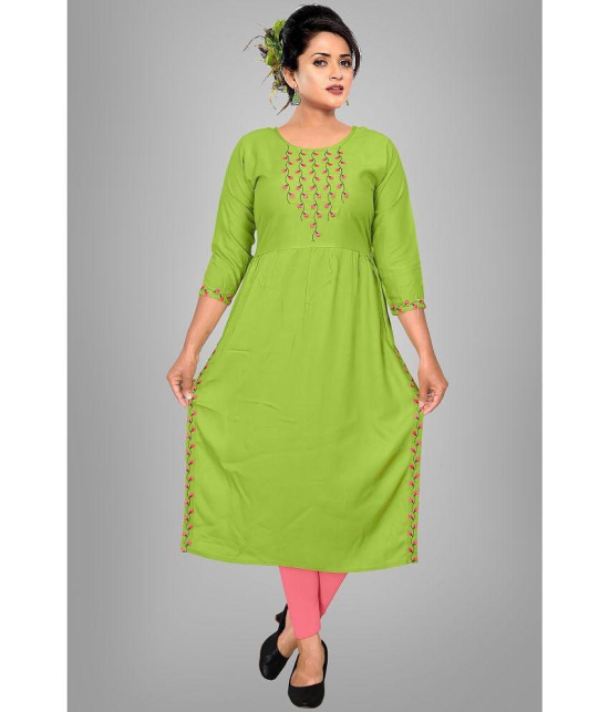 haya fashion - Green Rayon Women's Straight Kurti ( Pack of 1 ) - None