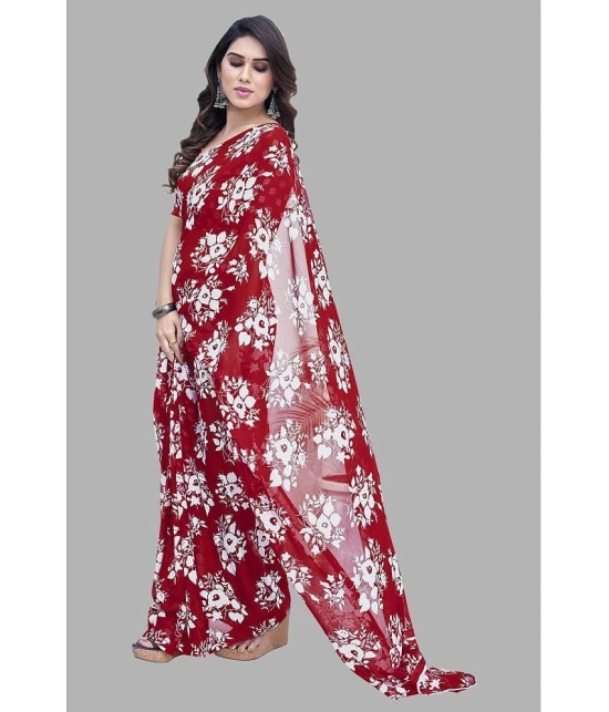 ANAND SAREES Georgette Printed Saree With Blouse Piece - Red ( Pack of 1 ) - Red