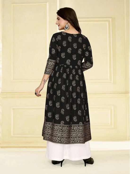 Rangita Women Rayon Black Embellished Calf Length Anarkali Kurti - None