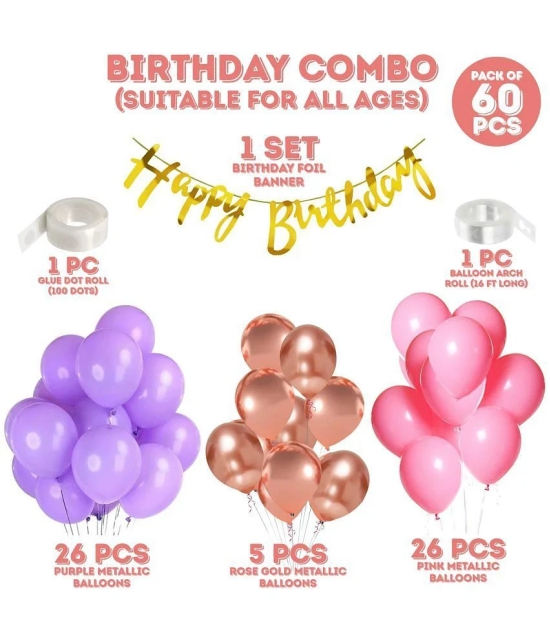 Zyozi Birthday Set,Rosegold Zyozi Including Happy Birthday Banner, Metallic Balloons, and Glue dot (Pack of 60) - Beige