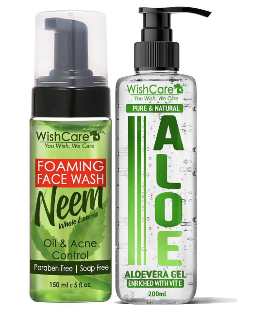 WishCare Foaming Neem Face Wash & Pure and Natural Aloe Vera Gel Moisturizer 350 ml Pack of 2