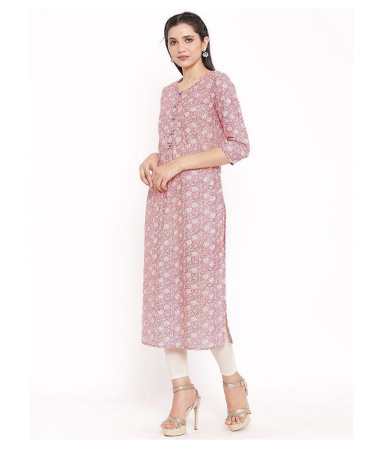 FabbibaPrints Pink Cotton Straight Kurti - S