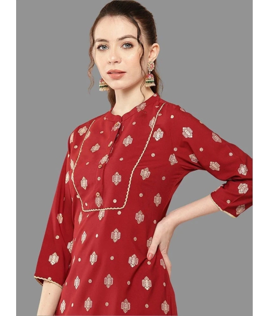 Janasya Rayon Printed Straight Womens Kurti - Red ( Pack of 1 ) - None