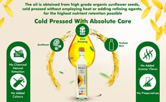 Farm Naturelle Organic Virgin Cold Pressed Sunflower Oil, 1Ltr x Pack of 6