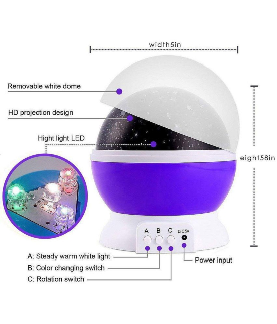 Gatih Star Master Colorful LED 360 Degree Rotating Moon Light Projector Night Lamp with USB Cable Kids Room Night Bulb - Pack Of 1 - Multicolor