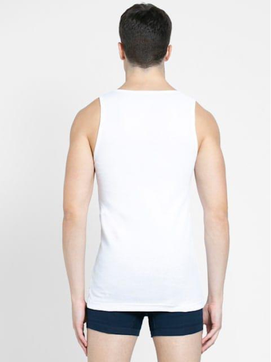 Men's Super Combed Cotton Rib Round Neck Sleeveless Vest with Stay Fresh Properties - White