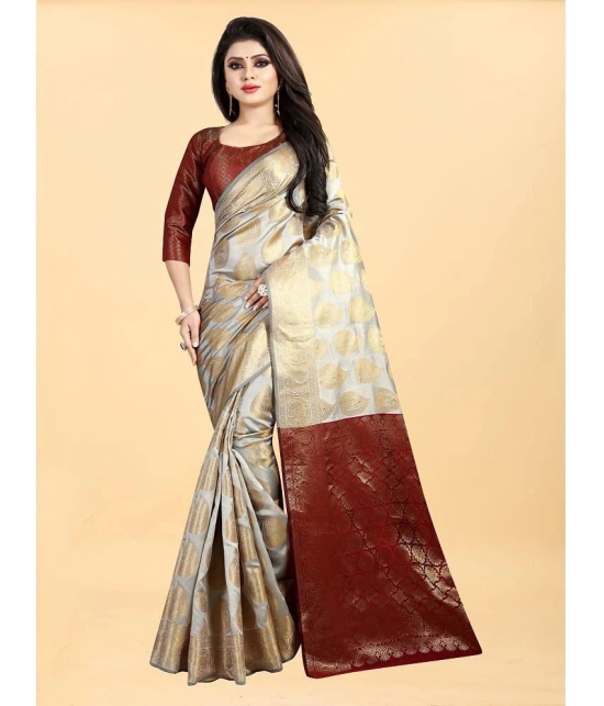 Gazal Fashions - Cream Banarasi Silk Saree With Blouse Piece ( Pack of 1 ) - Cream