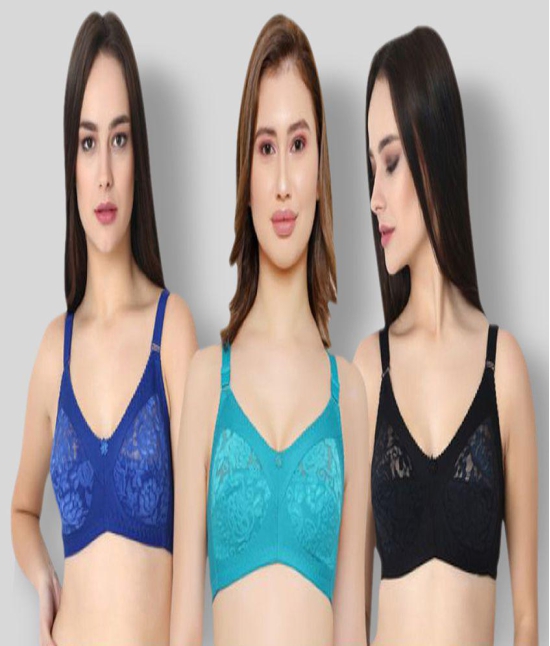 KYODO - Multicolor Cotton Blend Non - Padded Women's Everyday Bra ( Pack of 3 ) - 40B