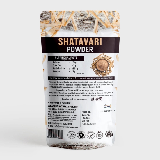 Vedapure Naturals Pure Shatavari Powder | Herbal Supplement | Ayurvedic Shatavari Powder to Support Women Health | Supports Digestion & Balance Hormones | 100 gm