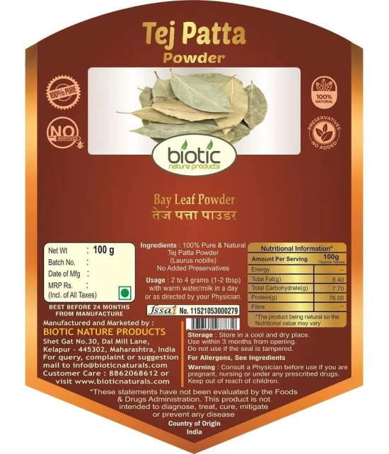 Biotic Tej Patta Powder - Bay Leaf Powder - Tejpatta Powder - Bayleaf Powder 100 gm