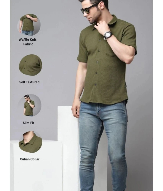 Rigo Cotton Blend Slim Fit Solids Half Sleeves Mens Casual Shirt - Green ( Pack of 1 ) - None