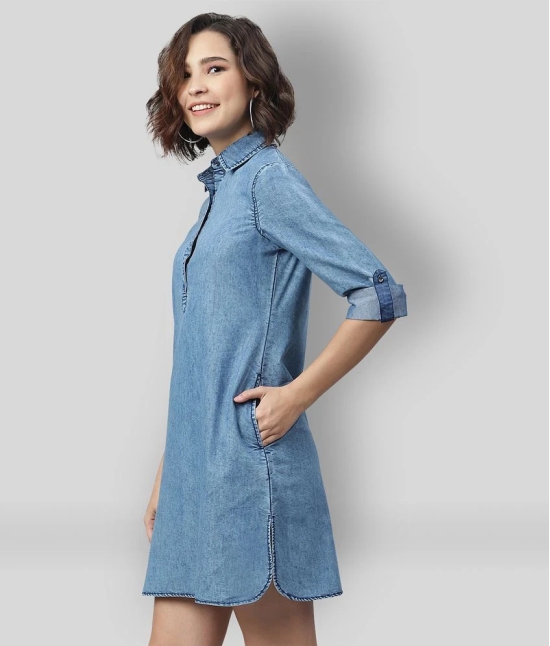 StyleStone - Blue Denim Womens Shirt Dress ( Pack of 1 ) - None