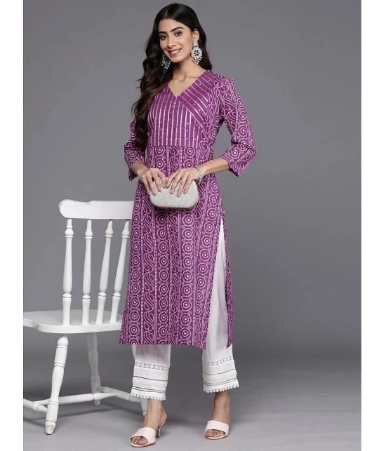 Varanga Cotton Printed Straight Womens Kurti - Purple ( Pack of 1 ) - None