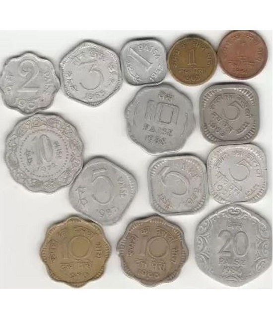 Sansuka 14 Different Demonetized Indian paisa Modern Coin Collection  (14 Coins)