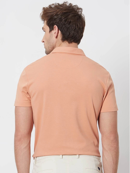 Peach Plain Plain Slim Fit Casual Polo