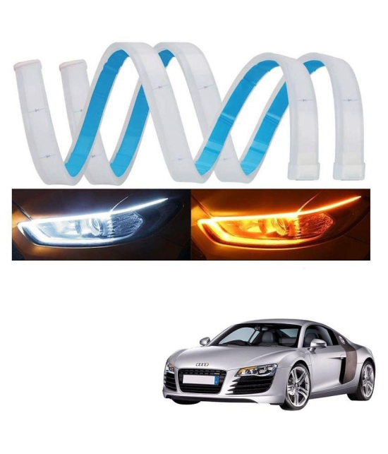 Kozdiko 60 CM Flexible White Daytime Running Light For Cars with Matrix Yellow Indicator with Turn Sequential Flow (60 cm, Set of 2 Pieces) ForAudi R8