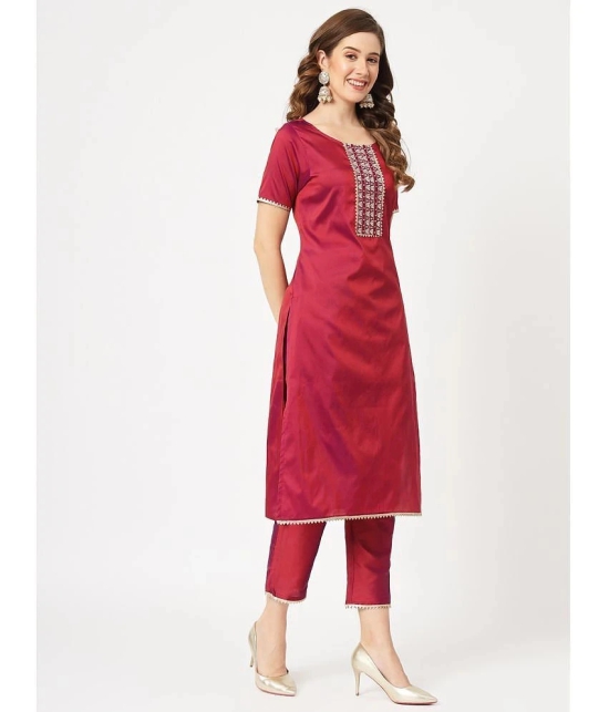 Pannkh Womens Festive Embroidered Round Neck Kurta And Contrasting Pants - None