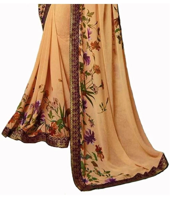 Gazal Fashions Georgette Printed Saree With Blouse Piece - Peach ( Pack of 1 ) - Peach