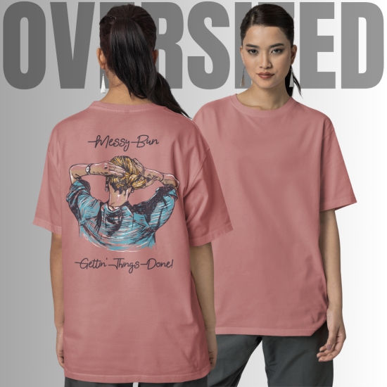 Messy Bun Oversized T-Shirt-Salmon Pink