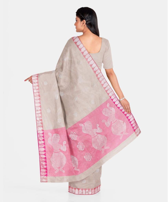 Handwoven Beige Pink Silk Saree