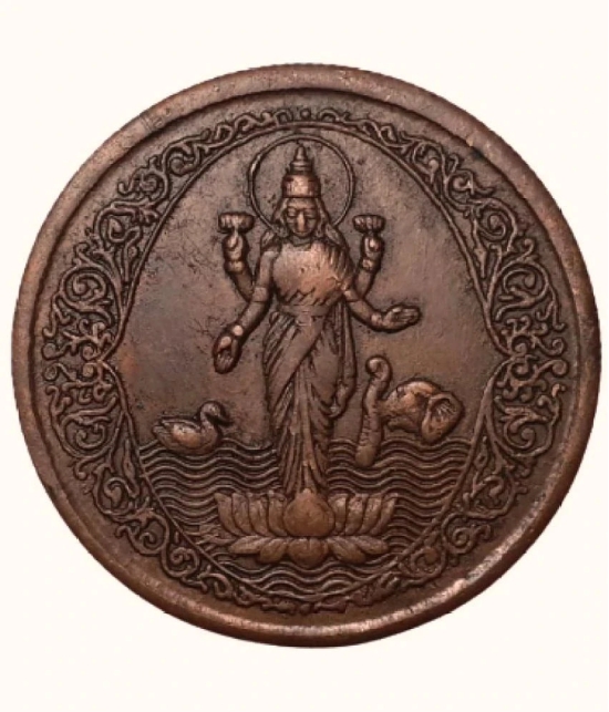 EXTREMELY RARE OLD VINTAGE ONE ANNA EAST INDIA COMPANY 1839 MAA LAXMI BEAUTIFUL RELEGIOUS BIG TEMPLE TOKEN COIN