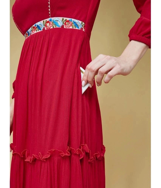 Life with Pockets Rayon Embroidered Above Knee Womens Fit & Flare Dress - Red ( Pack of 1 ) - None