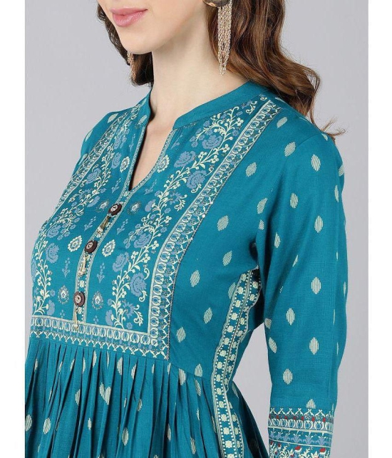 KIPEK - Teal Cotton Womens Straight Kurti ( Pack of 1 ) - None