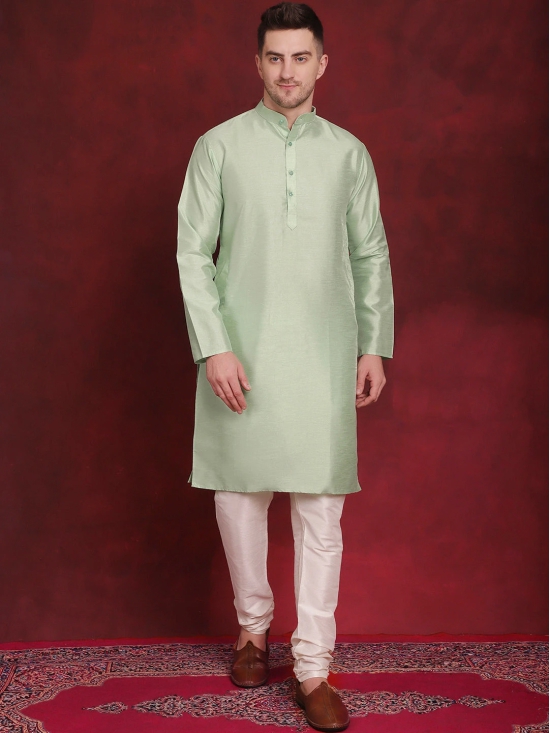 Green Floral Printed Nehru Jacket With Kurta Pyjama Set-L / Green