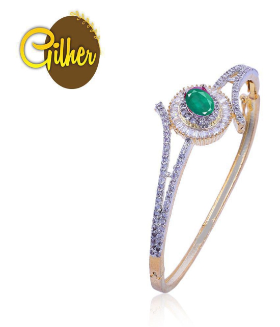 Gilher Fancy American Diamond Green Stone Bracelet With Side Open Lock For Women And Girls - None