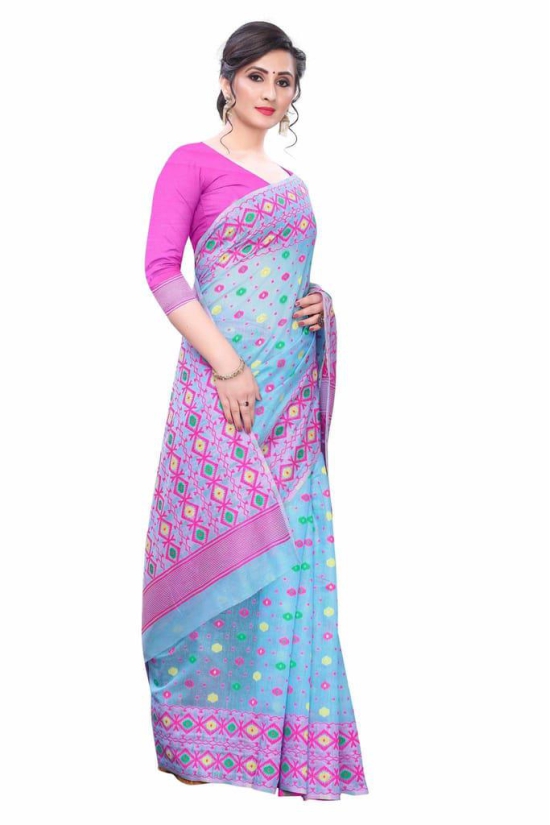 Silk Zone Women''s Jamdani Cotton Blend Woven Saree