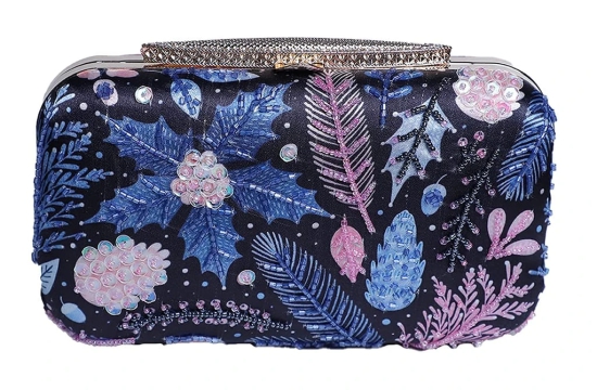 Exclusive Embellished women Hand Clutch cum sling bag (Blue With Multi Color)