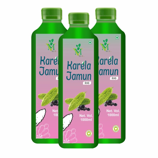 Mint Veda 100% Pure Natural Karela Jamun Juice Which Controls SBlood Sugar, Lowers Bad Cholesterol Naturally, Sugar Free Healthy Herbal Juice, 1 Litre Pack of 3