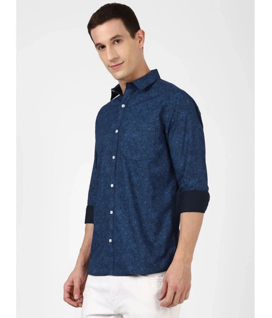 UrbanMark Mens 100% Cotton Full Sleeves Slim Fit Printed Casual Shirt-Navy - None