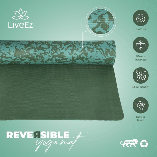 LiveEZ Anti-Skid Lightweight with perfect grip EVA Yoga Mat for Men and Women with Strap (6mm,Teal & Army Green color)