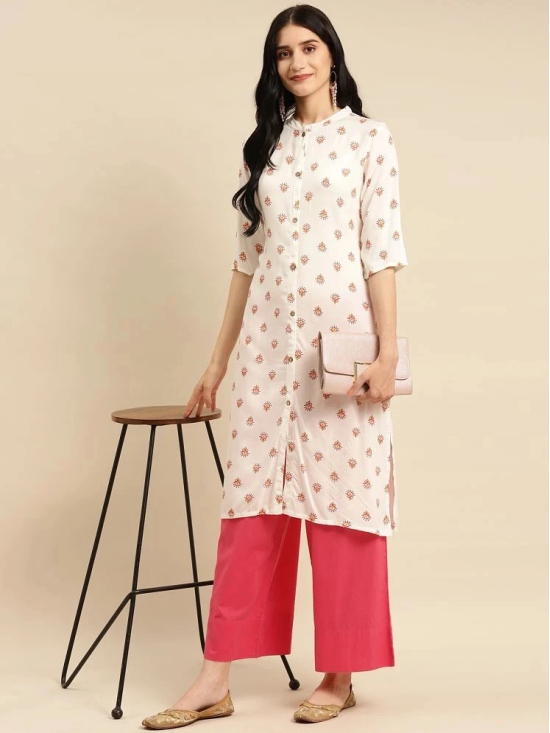 Rangita Women Rayon White Buta Printed Calf Length A-line Kurti - None