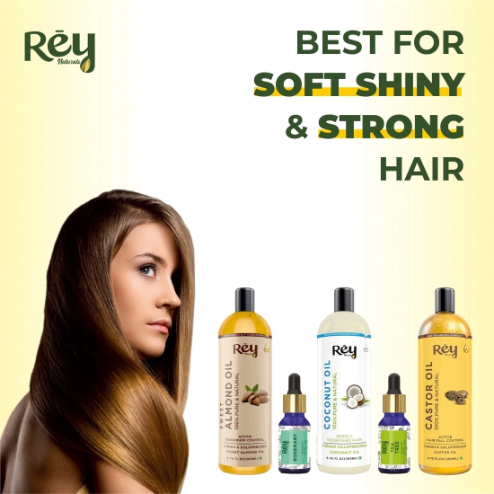 Rey Naturals Complete Hair Care Kit- Castor OilCoconut OilAlmond OilRosemary OilTeatree Oil-Rey Naturals Complete Hair Care Kit- Castor Oil+Coconut Oil+Almond Oil+Rosemary Oil+Teatree Oil