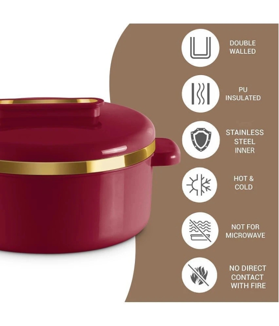 Milton Curve 1500 Inner Stainless Steel Casserole, 1300 ml, Maroon - Maroon