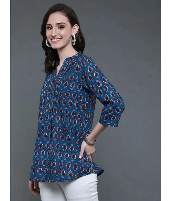 Antaran 100% Cotton Printed A-line Womens Kurti - Blue ( Pack of 1 ) - None