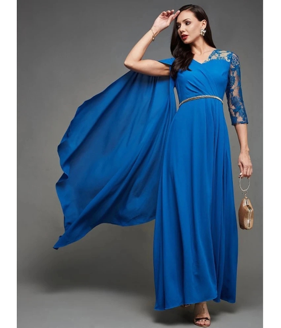 Miss Chase Georgette Solid Full Length Womens Gown - Blue ( Pack of 1 ) - None