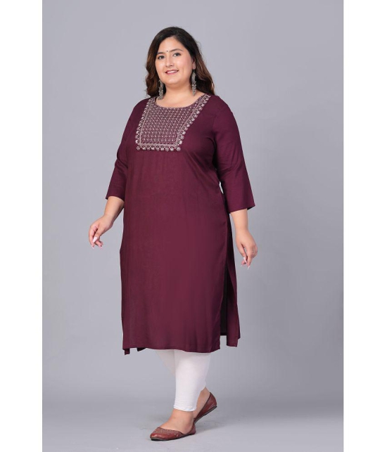 Preksha Rayon Embroidered Straight Women's Kurti - Wine ( Pack of 1 ) - None