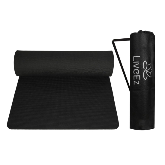 LiveEZ Anti-Skid Lightweight with perfect grip EVA Yoga Mat for Men and Women with Carry Bag (10mm,Black color)